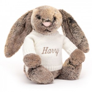 MEDIUM Jellycat Bashful Cottontail Bunny with Personalised Cream Jumper 31 CM X 12 CM, Jellycat USA | OI1478936