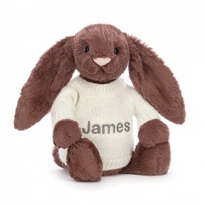 MEDIUM Jellycat Bashful Fudge Bunny with Personalised Cream Jumper 31 CM X 12 CM, Jellycat USA | YU0685371
