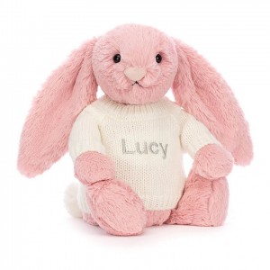 MEDIUM Jellycat Bashful Petal Bunny with Personalised Cream Jumper 31 CM X 12 CM, Jellycat USA | LZ1874093