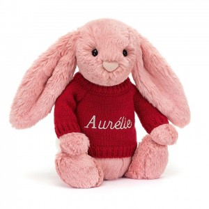 MEDIUM Jellycat Bashful Petal Bunny with Personalised Red Jumper 31 CM X 12 CM, Jellycat USA | ZN7490821