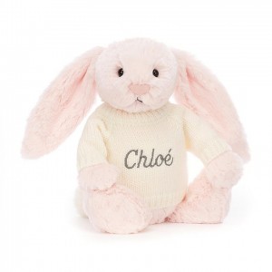 MEDIUM Jellycat Bashful Pink Bunny with Personalised Cream Jumper 31 CM X 12 CM, Jellycat USA | HV9821647