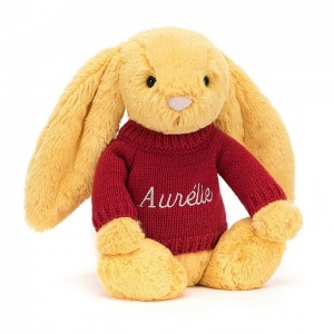 MEDIUM Jellycat Bashful Sunshine Bunny with Personalised Red Jumper 31 CM X 12 CM, Jellycat USA | HG9318652