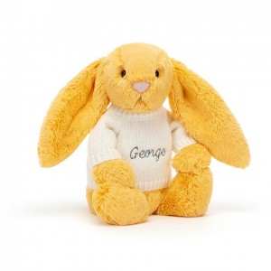 MEDIUM Jellycat Bashful Sunshine Bunny with Personalised Cream Jumper 31 CM X 12 CM, Jellycat USA | NF6185973