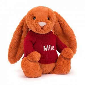 MEDIUM Jellycat Bashful Tangerine Bunny with Personalised Red Jumper 31 CM X 12 CM, Jellycat USA | TH2604975