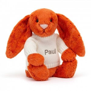MEDIUM Jellycat Bashful Tangerine Bunny with Personalised Cream Jumper 31 CM X 12 CM, Jellycat USA | OM0726891
