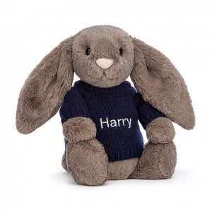 MEDIUM Jellycat Bashful Truffle Bunny with Personalised Navy Jumper 31 CM X 12 CM, Jellycat USA | ZQ1736850