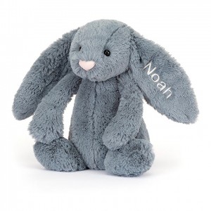 MEDIUM Jellycat Personalised Bashful Dusky Blue Bunny 31 CM X 12 CM, Jellycat USA | WX8620374