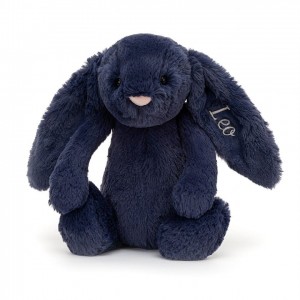 MEDIUM Jellycat Personalised Bashful Navy Bunny 31 CM X 12 CM, Jellycat USA | PH2073489