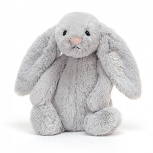 MEDIUM Jellycat Personalised Bashful Silver Bunny 31 CM X 12 CM, Jellycat USA | AL4627039